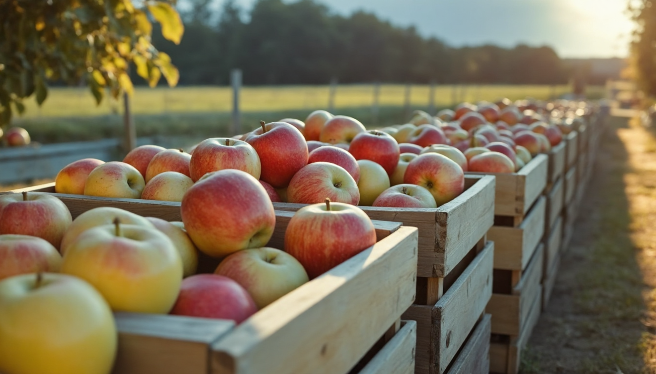 Apples in crates